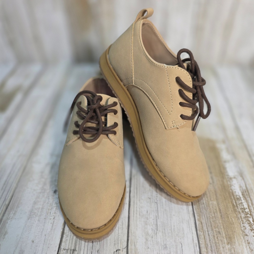 Perry Ellis Boy's Tan Faux Suede Platform Lace Up Oxford Shoes Round Toe Size 11